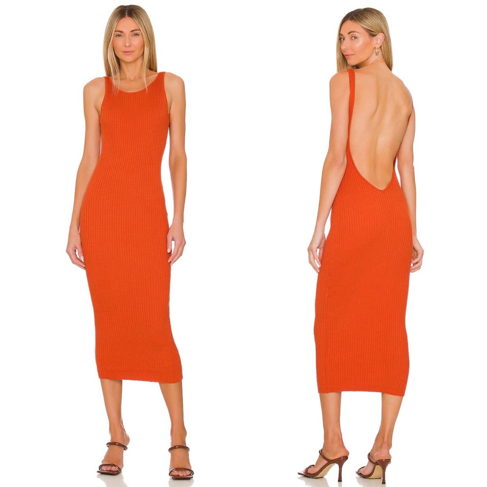 All the Ways Lamiae Backless Midi Dress Terracotta Orange Sz S Ribbed Revolve
